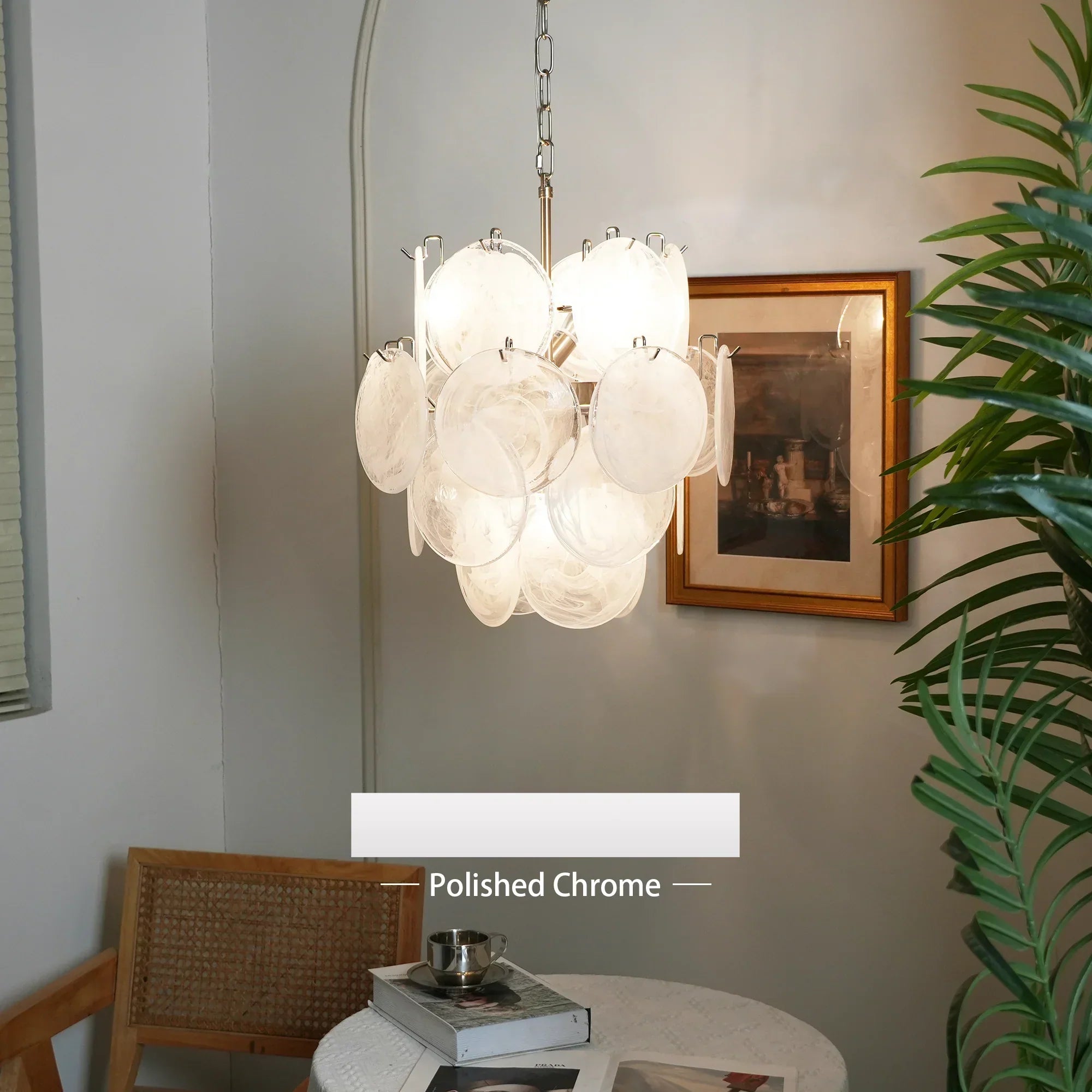 mid-century-murano-style-white-glass-disk-chandelier-with-polished-metal-finish