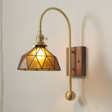 Mid Century Vintage Brass Wall Sconce with Water Ripple Glass Shade and Walnut Wood Base