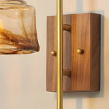 Mid Century Vintage Brass Wall Sconce with Water Ripple Glass Shade and Walnut Wood Base