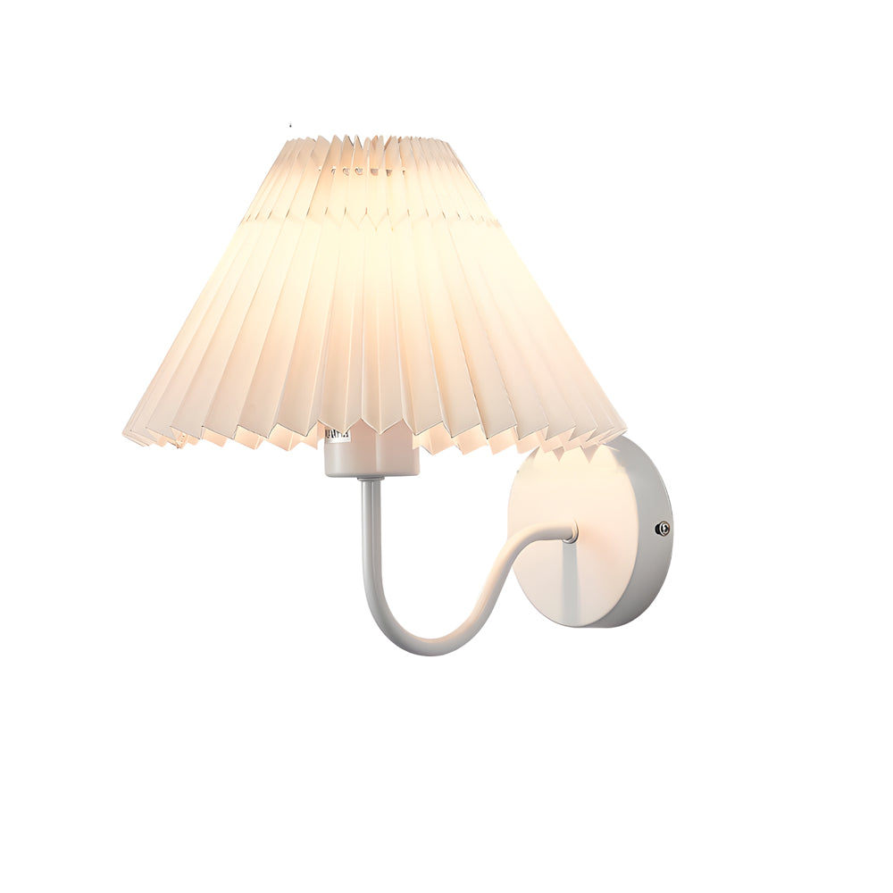 Mid Century Vintage Pleated Fabric Shade Wall Sconce with Dimmable LED Light and Metallic Armed Base