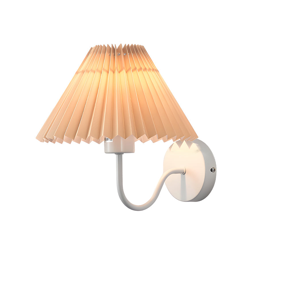 Mid Century Vintage Pleated Fabric Shade Wall Sconce with Dimmable LED Light and Metallic Armed Base