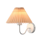 Mid Century Vintage Pleated Fabric Shade Wall Sconce with Dimmable LED Light and Metallic Armed Base