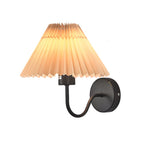 Mid Century Vintage Pleated Fabric Shade Wall Sconce with Dimmable LED Light and Metallic Armed Base