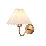 Mid Century Vintage Pleated Fabric Shade Wall Sconce with Dimmable LED Light and Metallic Armed Base