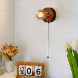 Mid Century Walnut Wood Wall Lamp with Pull Chain Switch for Bedside and Bedroom Lighting