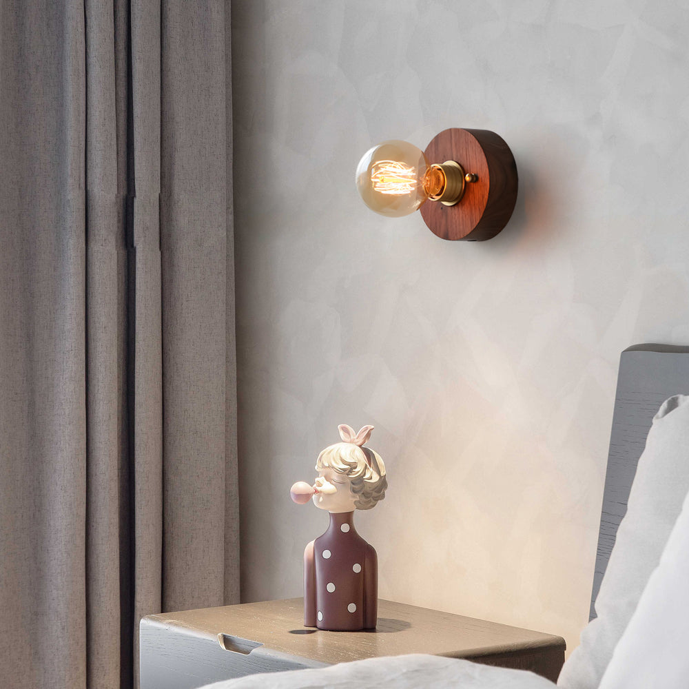 Mid Century Walnut Wood Wall Lamp with Pull Chain Switch for Bedside and Bedroom Lighting
