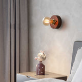 Mid Century Walnut Wood Wall Lamp with Pull Chain Switch for Bedside and Bedroom Lighting