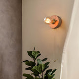 Mid Century Walnut Wood Wall Lamp with Pull Chain Switch for Bedside and Bedroom Lighting