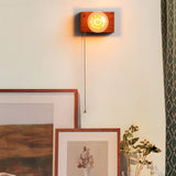 Mid Century Walnut Wood Wall Lamp with Pull Chain Switch for Bedside and Bedroom Lighting