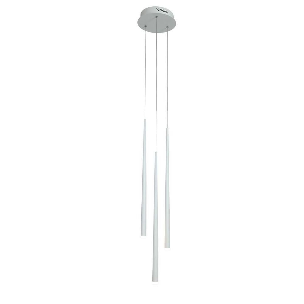 Minimalist 3 Light Modern LED Chandelier with Slim Metal Tubes and Eye Protection Acrylic Shades