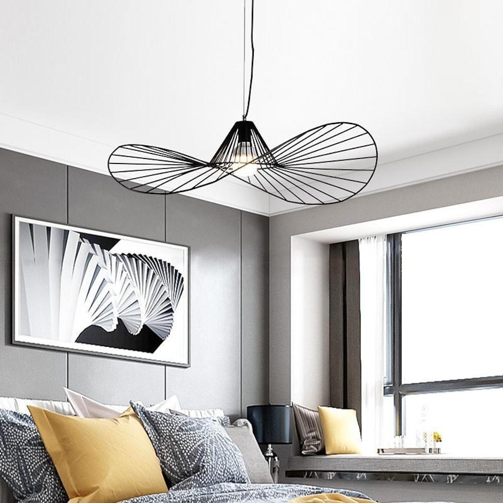 Minimalist Black Metal Hat Shaped LED Pendant Lamp for Modern Living Room and Bedroom