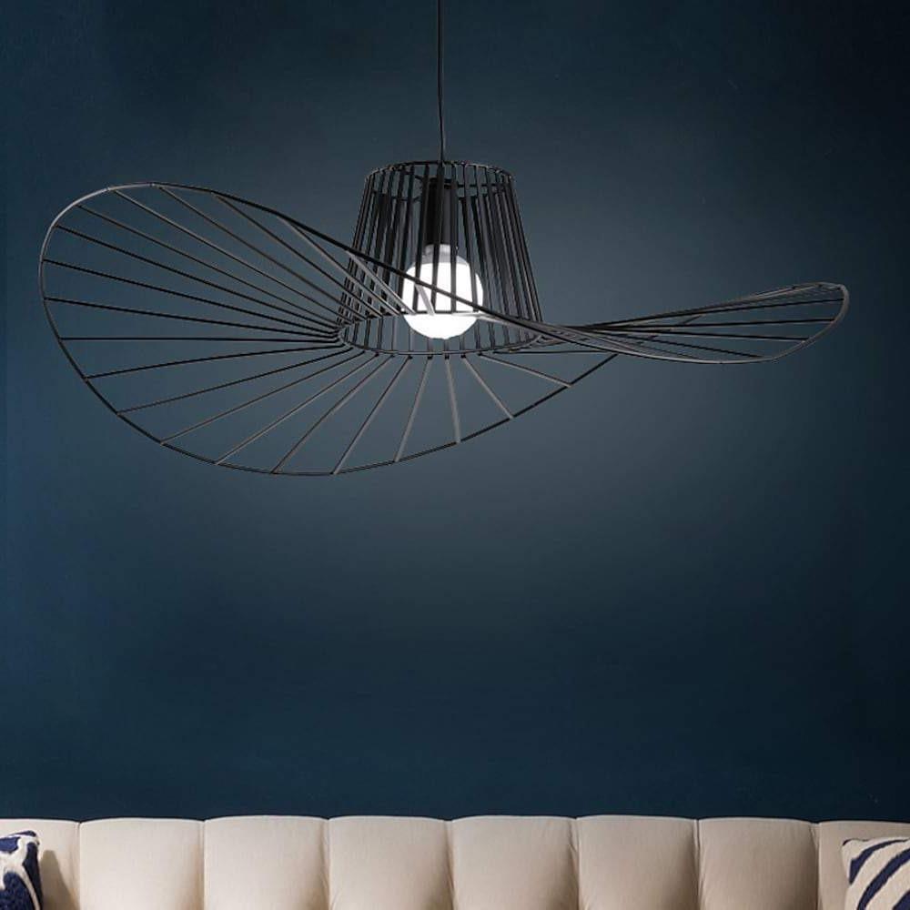 Minimalist Black Metal Hat Shaped LED Pendant Lamp for Modern Living Room and Bedroom