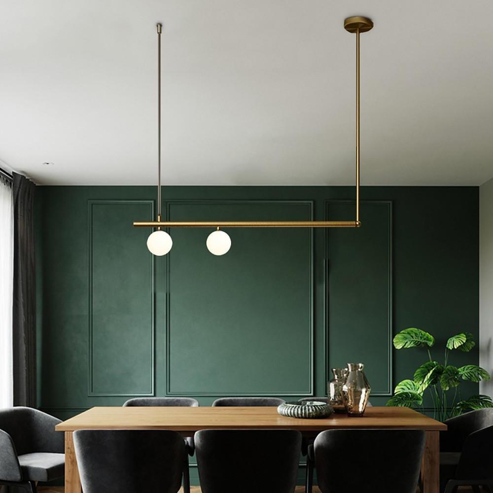 Minimalist Copper Linear Globe Pendant Light with Glass Shades for Kitchen Island and Dining Room