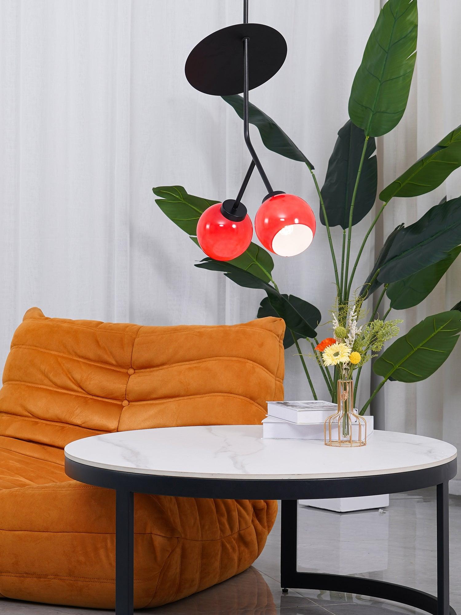 Minimalist Geometric Cherry LED Pendant Light with Frosted Glass Globe Shade for Modern Interiors
