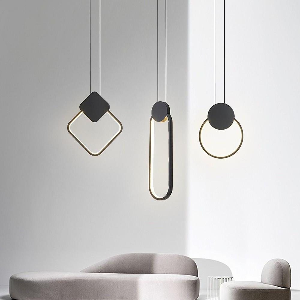 Minimalist Geometric LED Pendant Lamp in Black Finish for Modern Interiors
