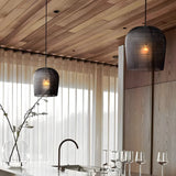Minimalist Japanese Style Woven Iron Pendant Light Zen Wabi Sabi Lantern Chandelier for Living Room