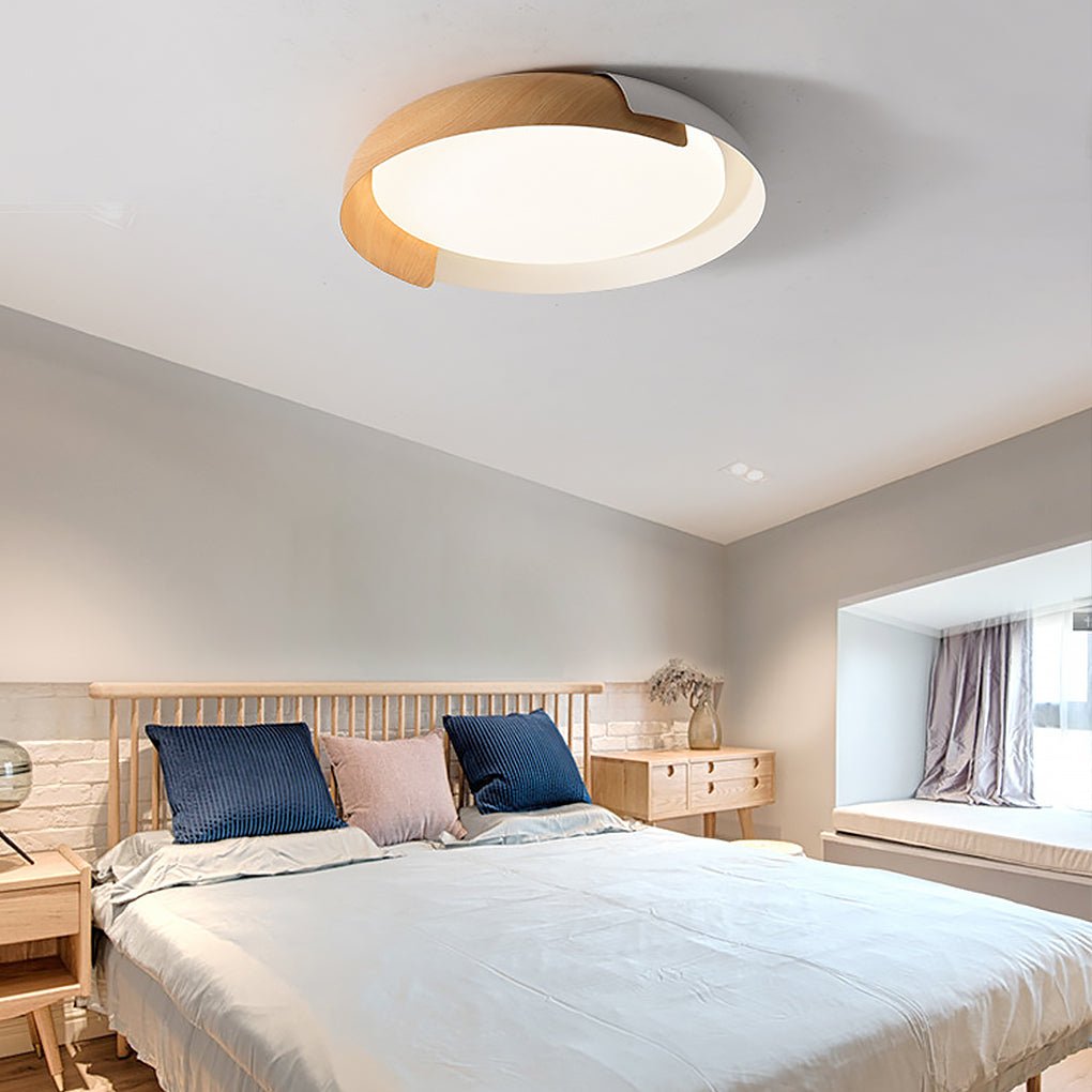 Modern Nordic Round LED Ceiling Light Dimmable Iron Flush Mount Fixture for Bedroom