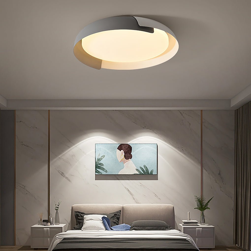 Modern Nordic Round LED Ceiling Light Dimmable Iron Flush Mount Fixture for Bedroom