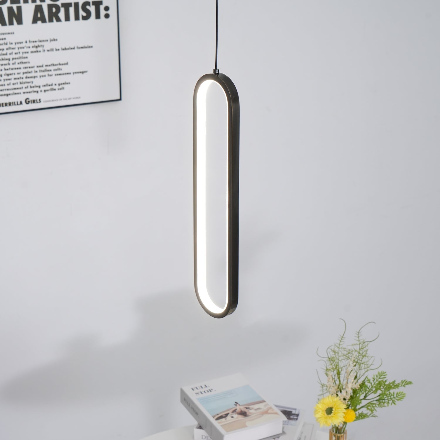 Minimalist Long Oval Linear LED Pendant Light for Kitchen Island and Dining Areas