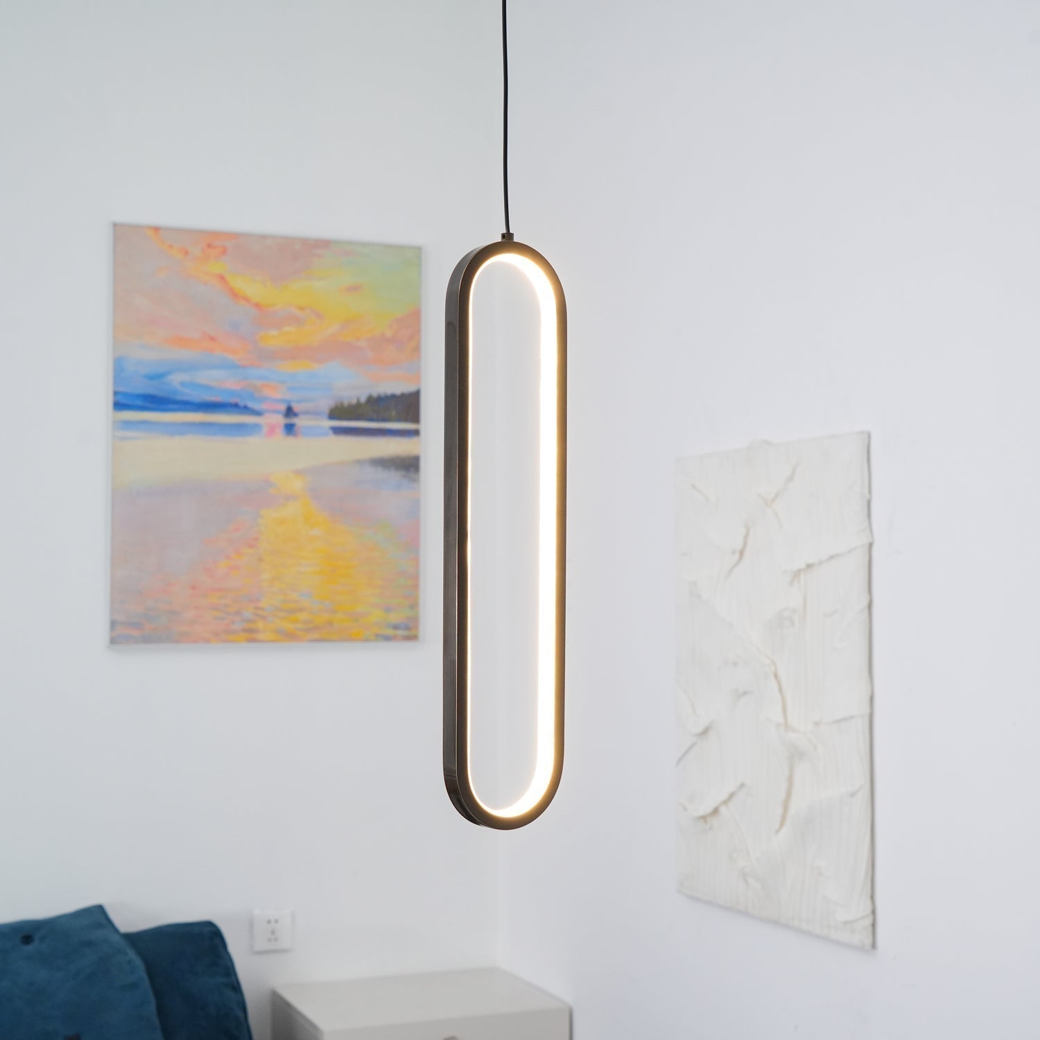Minimalist Long Oval Linear LED Pendant Light for Kitchen Island and Dining Areas