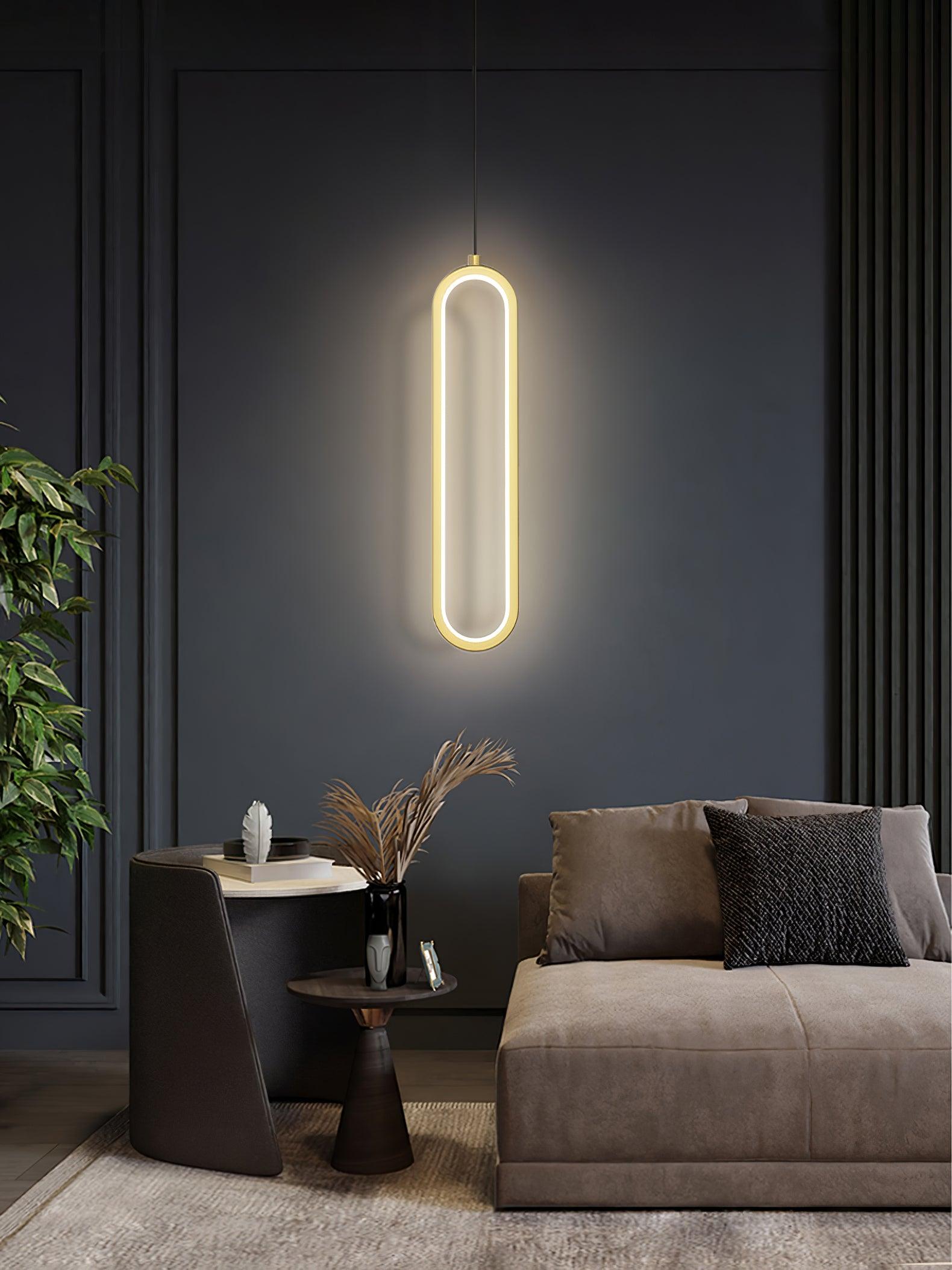 Minimalist Long Oval Linear LED Pendant Light for Kitchen Island and Dining Areas