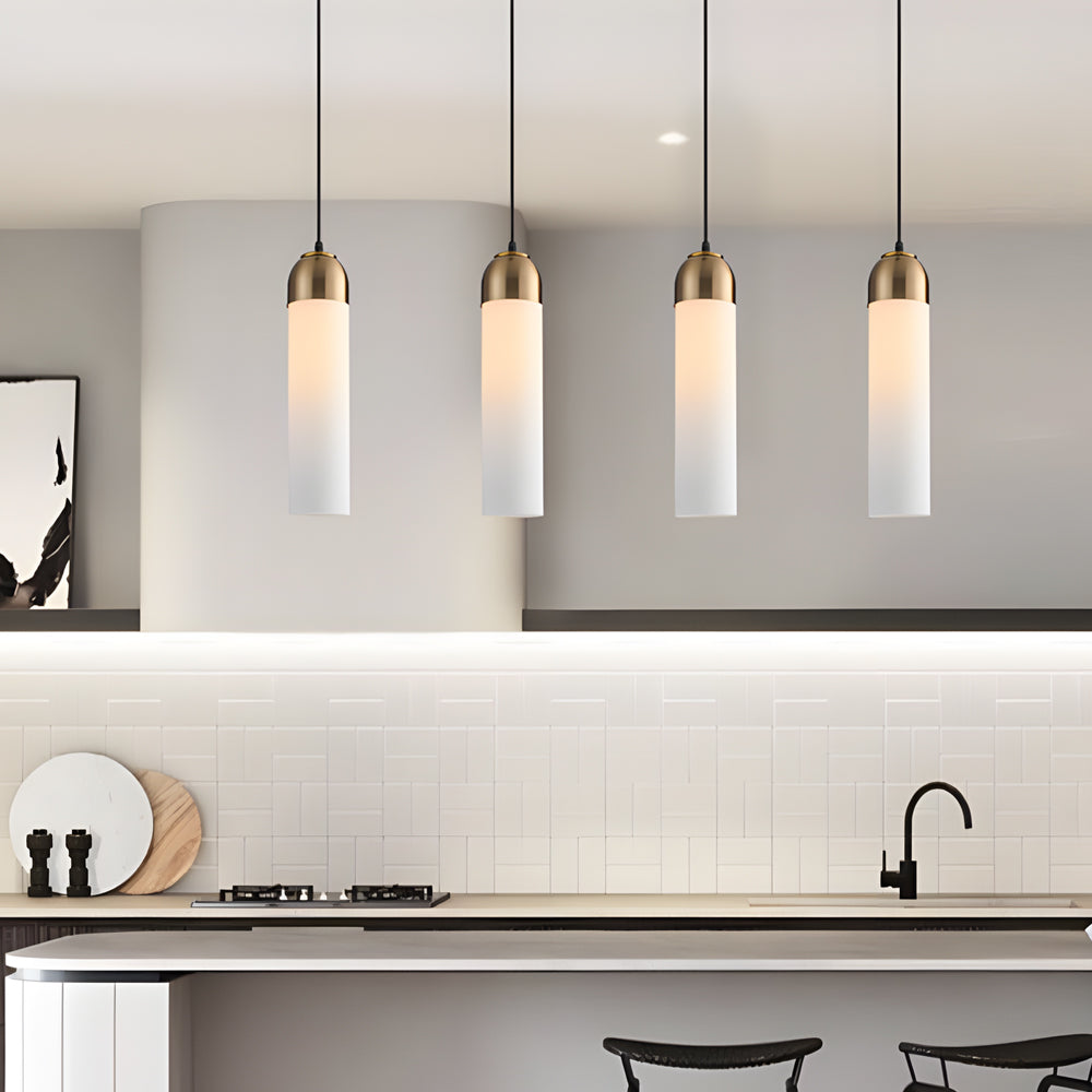 Minimalist Long Tube Glass Bottle Pendant Light Nordic Single Hanging Lamp for Bedroom and Kitchen Island