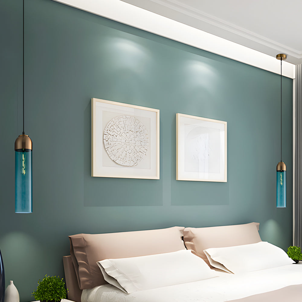 Minimalist Long Tube Glass Bottle Pendant Light Nordic Single Hanging Lamp for Bedroom and Kitchen Island