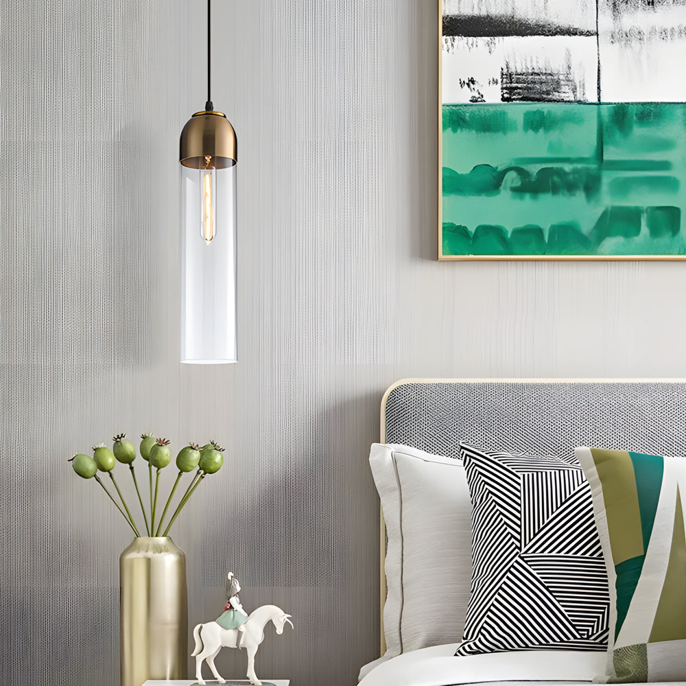 Minimalist Long Tube Glass Bottle Pendant Light Nordic Single Hanging Lamp for Bedroom and Kitchen Island