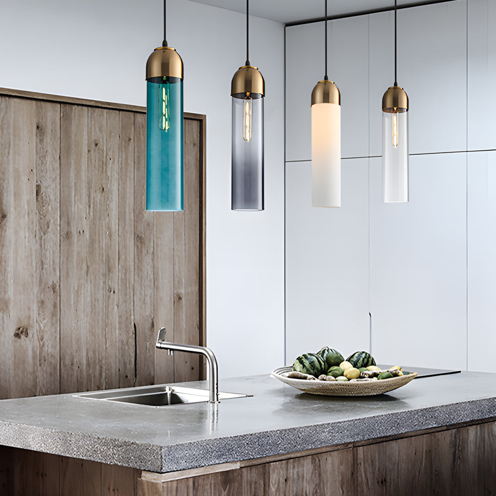 Minimalist Long Tube Glass Bottle Pendant Light Nordic Single Hanging Lamp for Bedroom and Kitchen Island