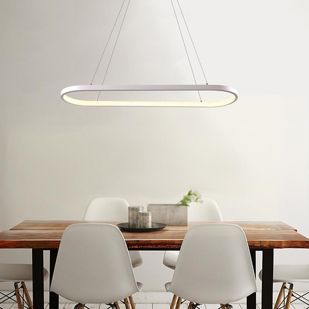 Minimalist Metal LED Chandelier Rectangular Ring Hanging Light for Modern Kitchen Dining Room