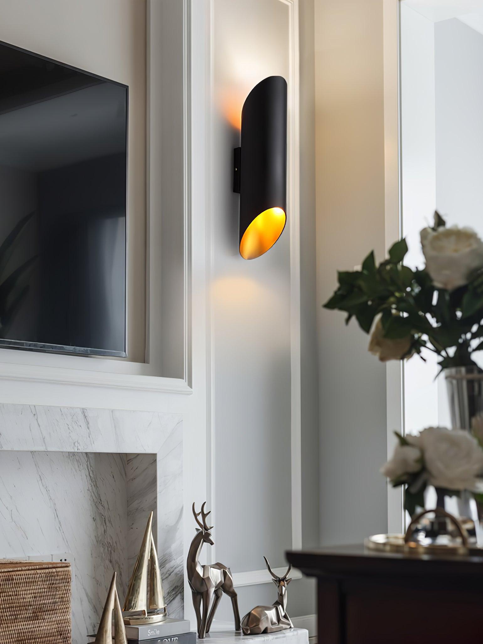 Minimalist Metal Wall Mounted Light Fixture Set of 2 Matte Black and Brass Finish Wall Sconce