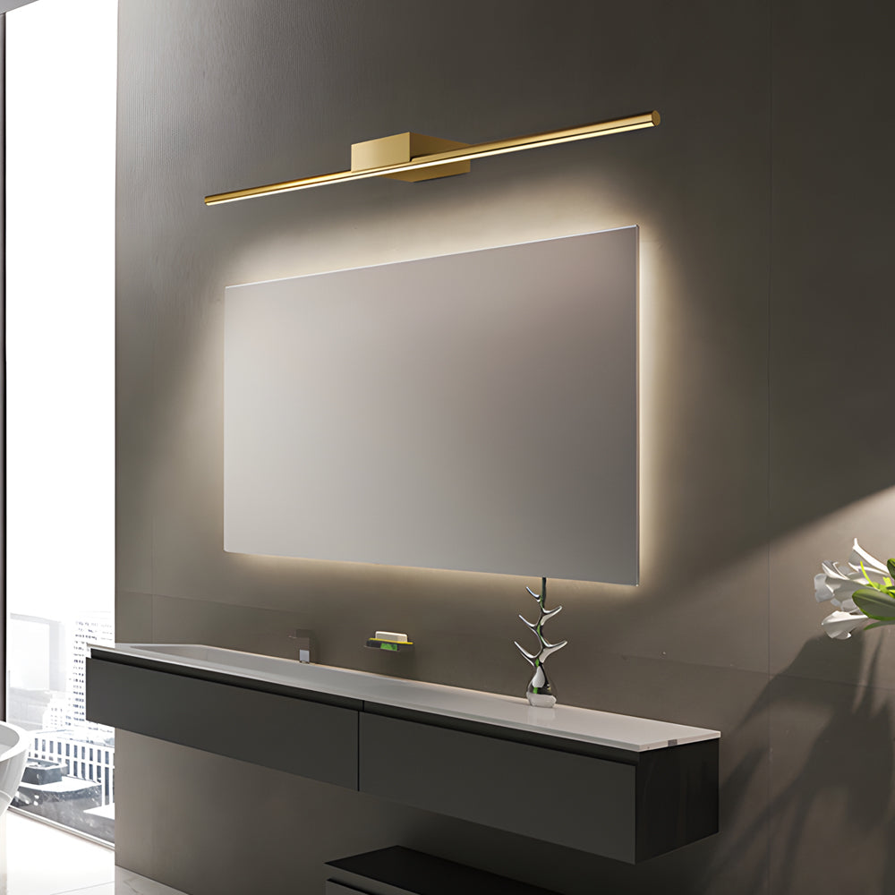 Minimalist Modern Gold Brass LED Bathroom Vanity Light Linear Cylinder Wall Mounted Sconce