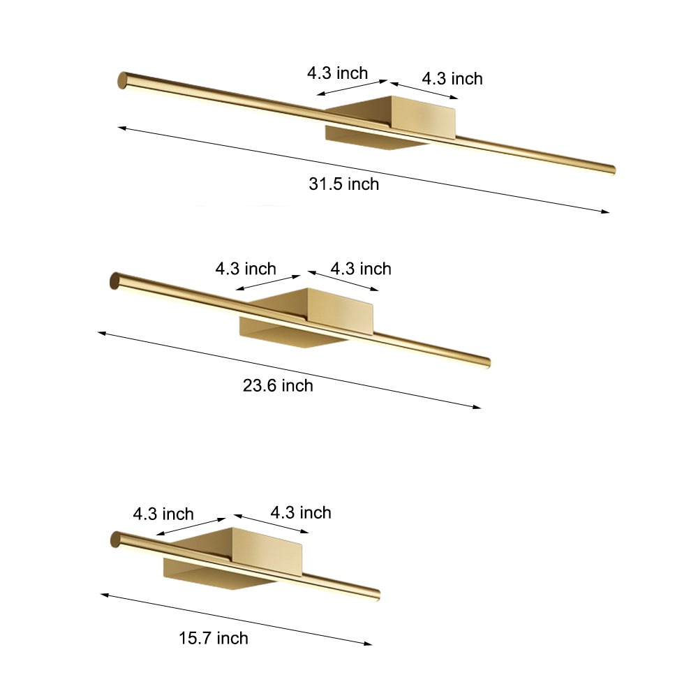 Minimalist Modern Gold Brass LED Bathroom Vanity Light Linear Cylinder Wall Mounted Sconce