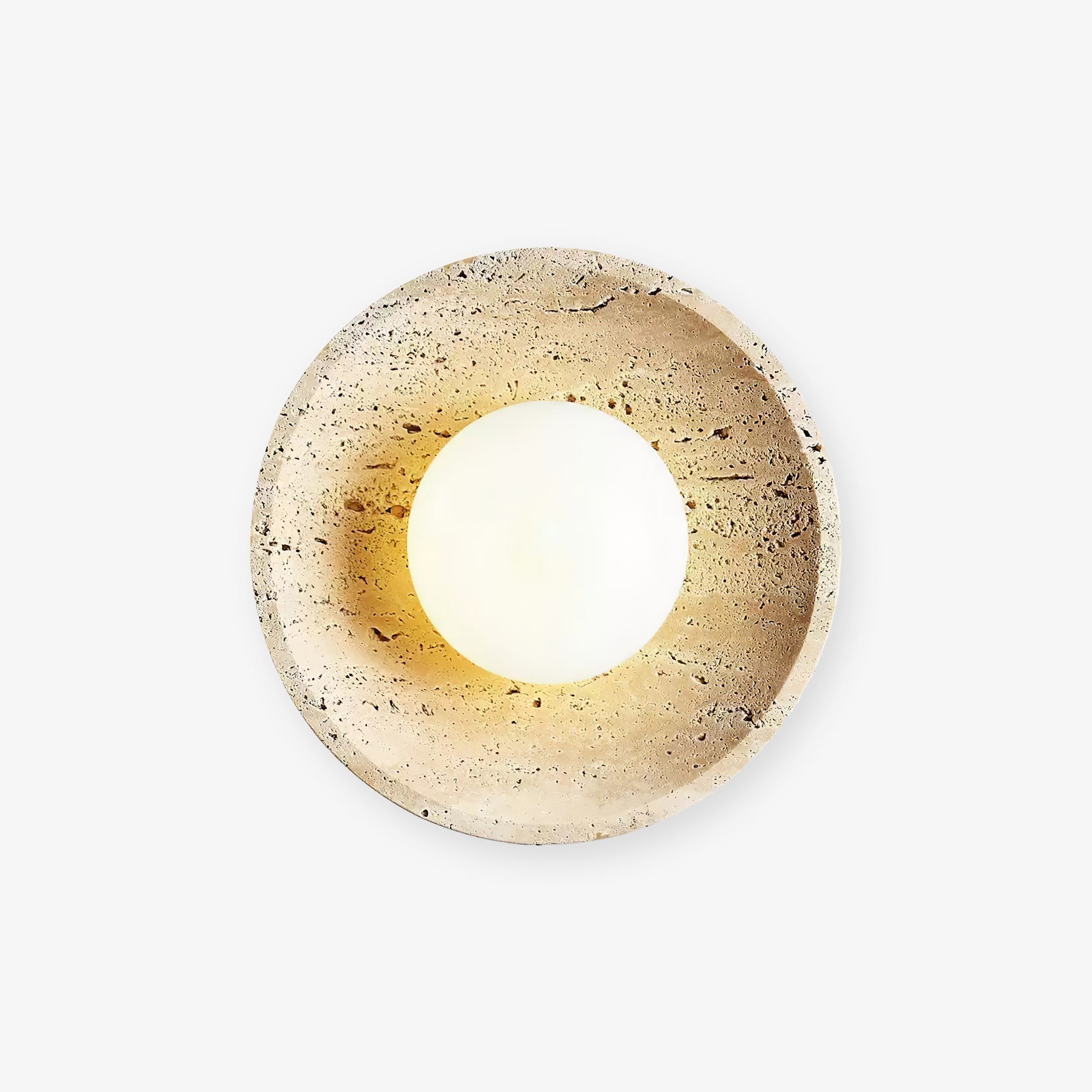 Minimalist Natural Travertine Stone Eclipse Wall Sconce Modern Circular Indoor Light Fixture