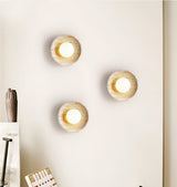 Minimalist Natural Travertine Stone Eclipse Wall Sconce Modern Circular Indoor Light Fixture