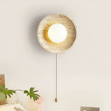 Minimalist Natural Travertine Stone Eclipse Wall Sconce Modern Circular Indoor Light Fixture