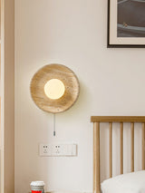 Minimalist Natural Travertine Stone Eclipse Wall Sconce Modern Circular Indoor Light Fixture