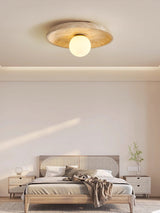 Minimalist Natural Travertine Stone Eclipse Wall Sconce Modern Circular Indoor Light Fixture