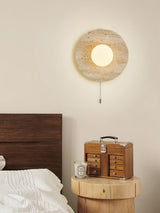 Minimalist Natural Travertine Stone Eclipse Wall Sconce Modern Circular Indoor Light Fixture