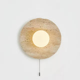 Minimalist Natural Travertine Stone Eclipse Wall Sconce Modern Circular Indoor Light Fixture