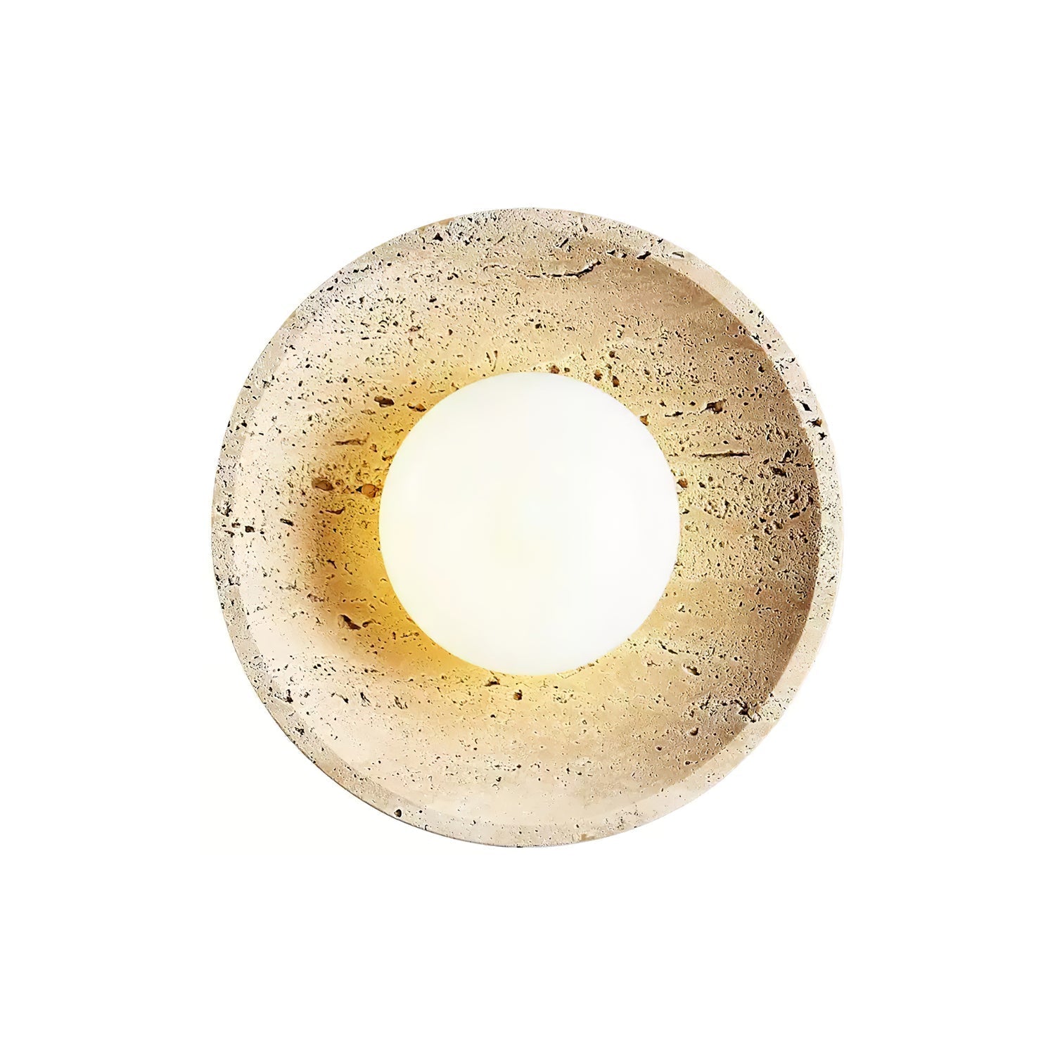 Minimalist Natural Travertine Stone Eclipse Wall Sconce Modern Circular Indoor Light Fixture