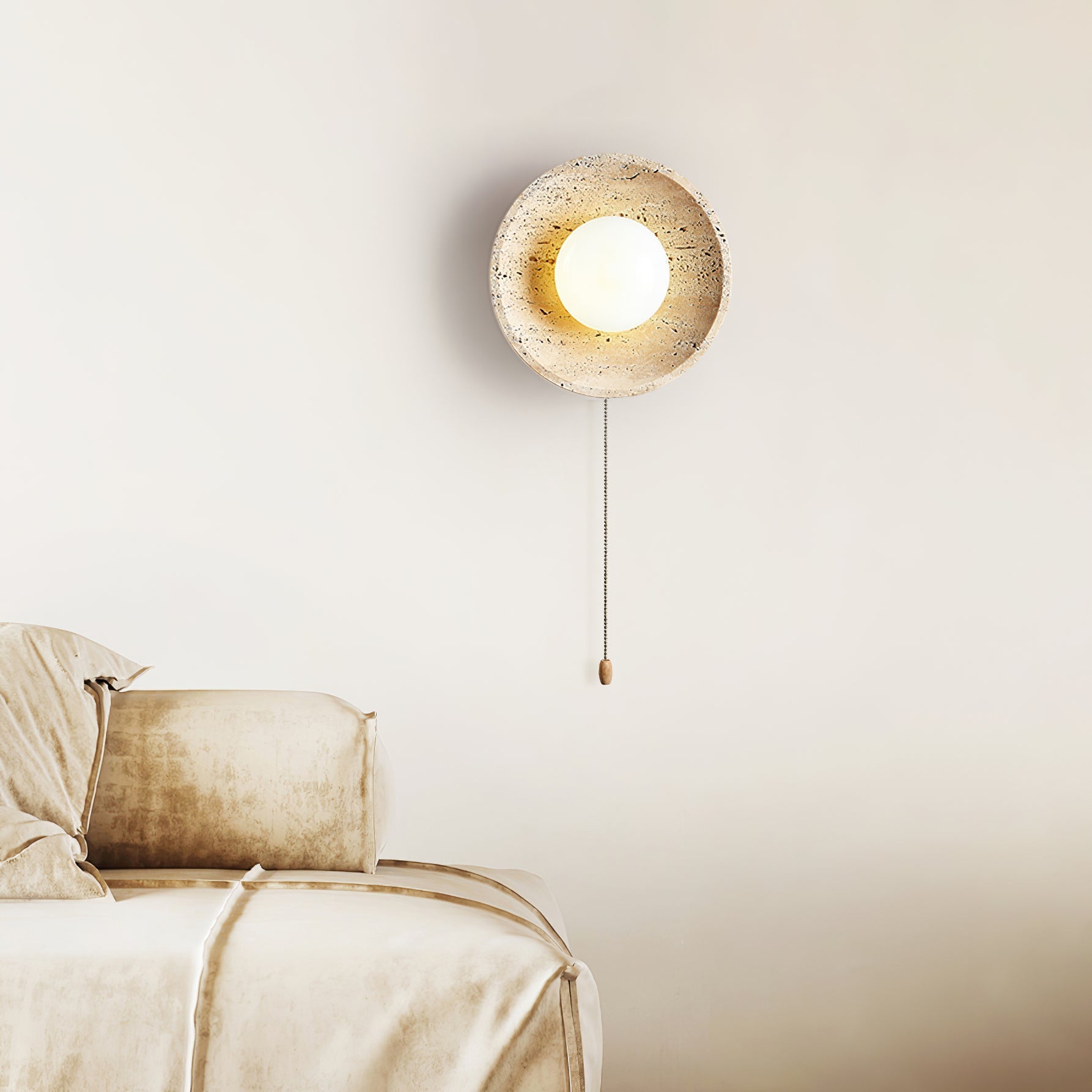 Minimalist Natural Travertine Stone Eclipse Wall Sconce Modern Circular Indoor Light Fixture