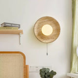 Minimalist Natural Travertine Stone Eclipse Wall Sconce Modern Circular Indoor Light Fixture