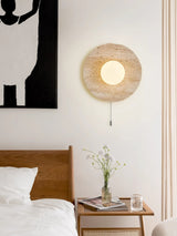 Minimalist Natural Travertine Stone Eclipse Wall Sconce Modern Circular Indoor Light Fixture
