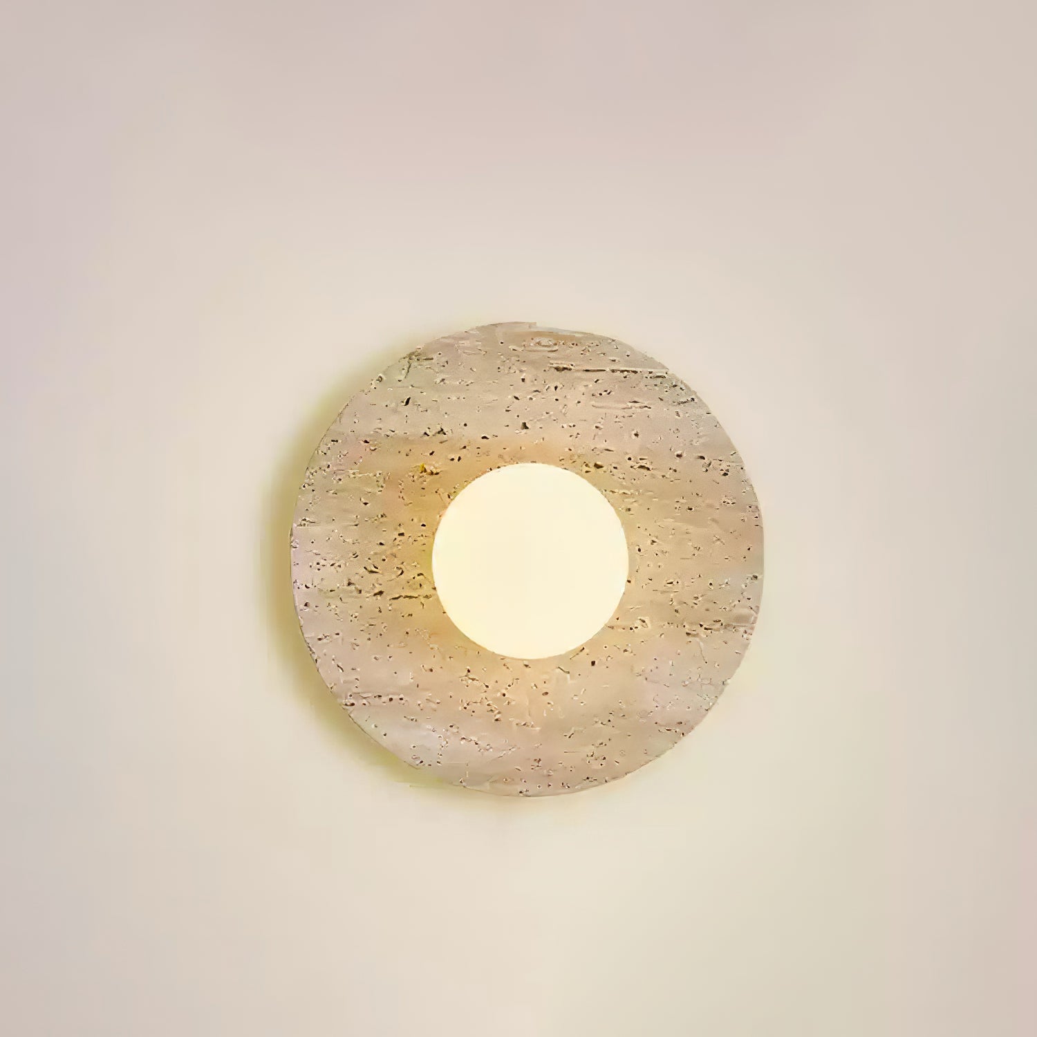 Minimalist Natural Travertine Stone Eclipse Wall Sconce Modern Circular Indoor Light Fixture