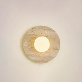 Minimalist Natural Travertine Stone Eclipse Wall Sconce Modern Circular Indoor Light Fixture