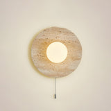 Minimalist Natural Travertine Stone Eclipse Wall Sconce Modern Circular Indoor Light Fixture