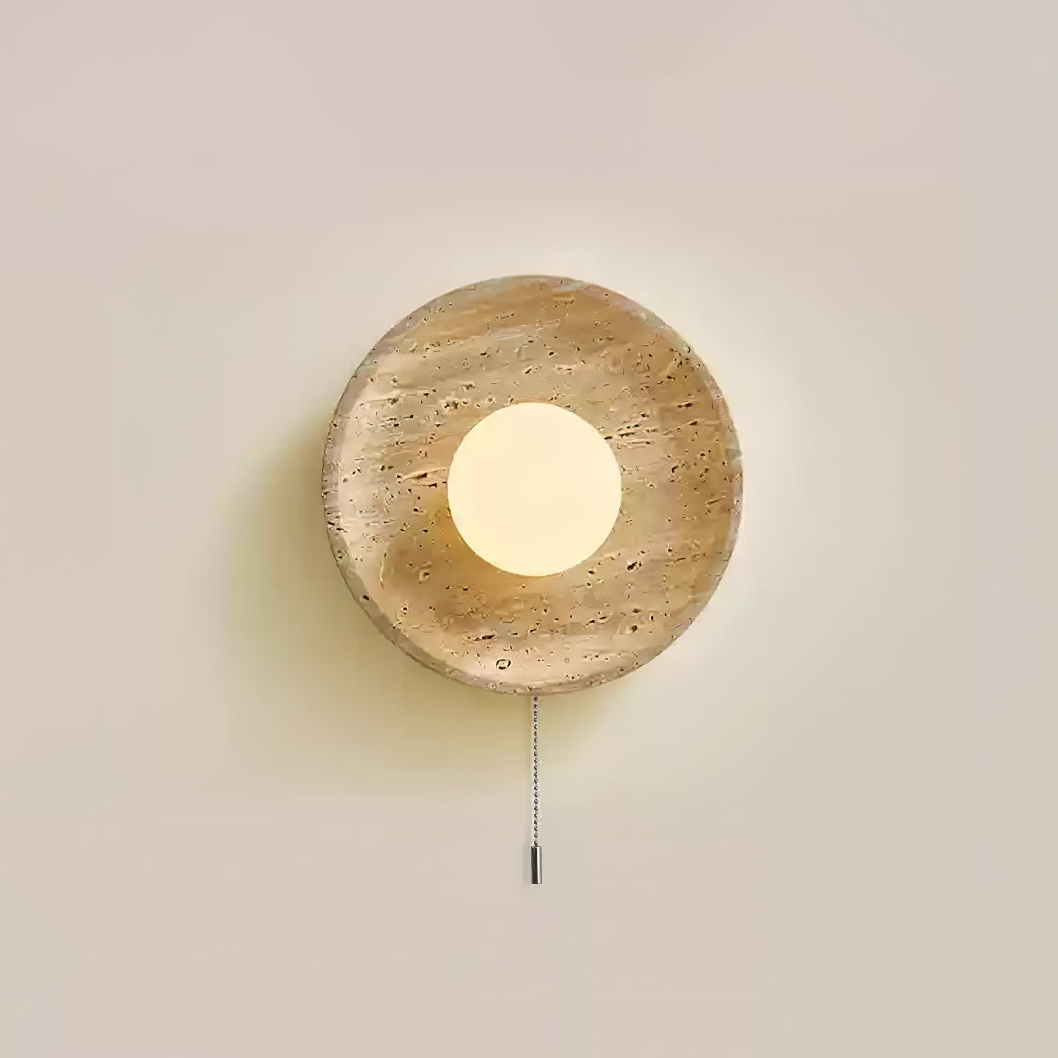 Minimalist Natural Travertine Stone Eclipse Wall Sconce Modern Circular Indoor Light Fixture