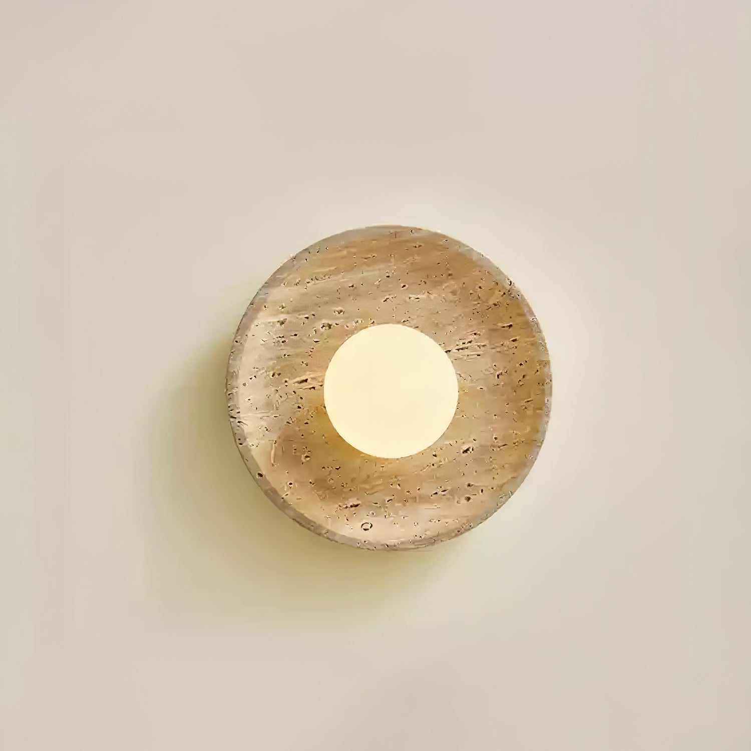 Minimalist Natural Travertine Stone Eclipse Wall Sconce Modern Circular Indoor Light Fixture