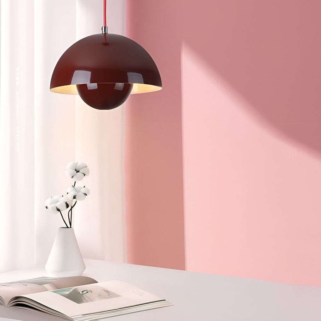 Minimalist Nordic Flowerpot Pendant Light Metal Mushroom Hanging Lamp for Dining Room and Bedroom